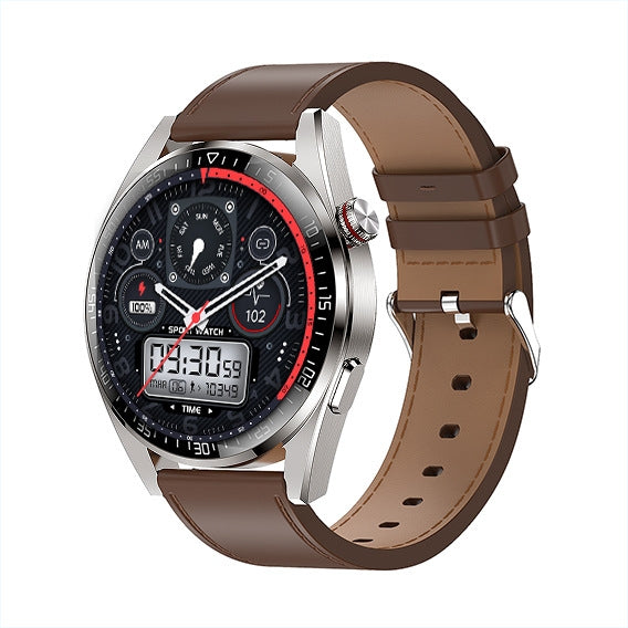 1.43 inch AMOLED Screen Smartwatch Heart Rate Blood Pressure Monitoring Bluetooth Talking Sports Watch, Color: Silver Leather Strap - Smart Watches by PMC TechLife | Online Shopping South Africa | PMC TechLife | Buy Now Pay Later Mobicred