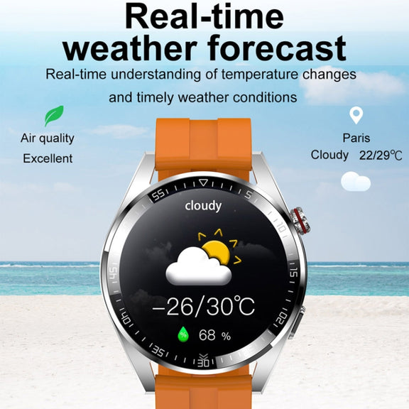 1.43 inch AMOLED Screen Smartwatch Heart Rate Blood Pressure Monitoring Bluetooth Talking Sports Watch, Color: Silver Orange Silicone Strap
