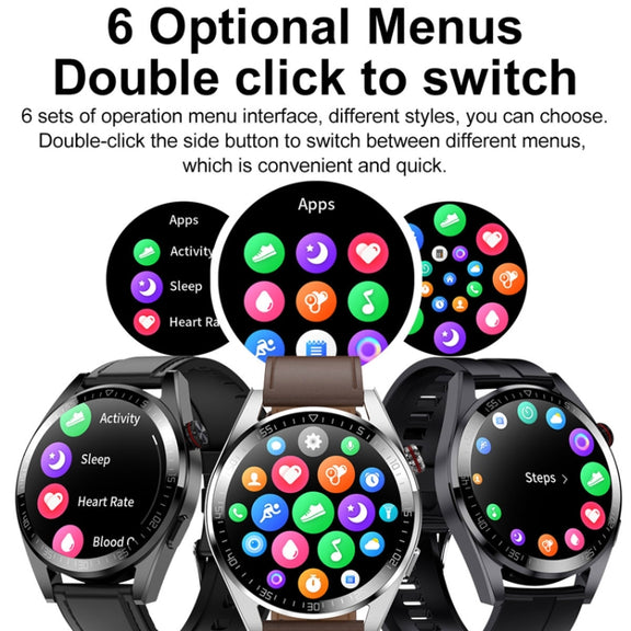 1.43 inch AMOLED Screen Smartwatch Heart Rate Blood Pressure Monitoring Bluetooth Talking Sports Watch, Color: Black Leather Strap