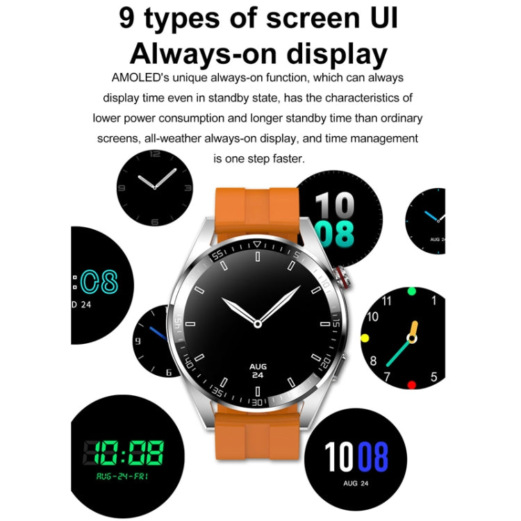 1.43 inch AMOLED Screen Smartwatch Heart Rate Blood Pressure Monitoring Bluetooth Talking Sports Watch, Color: Silver Orange Silicone Strap