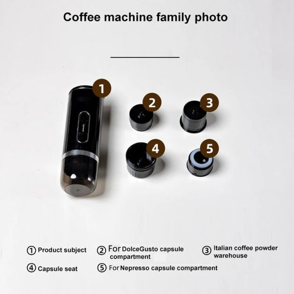 3 In 1 Automatic Wireless Italian Capsule Coffee Machine Portable Rechargeable Heating Coffee Maker(Black)