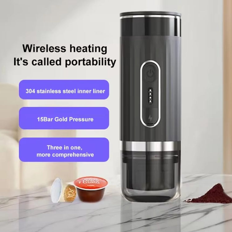 3 In 1 Automatic Wireless Italian Capsule Coffee Machine Portable Rechargeable Heating Coffee Maker(Black)