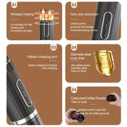 3 In 1 Automatic Wireless Italian Capsule Coffee Machine Portable Rechargeable Heating Coffee Maker(Black)