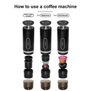 3 In 1 Automatic Wireless Italian Capsule Coffee Machine Portable Rechargeable Heating Coffee Maker(Black)
