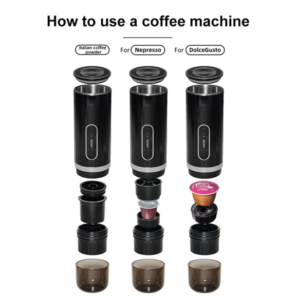 3 In 1 Automatic Wireless Italian Capsule Coffee Machine Portable Rechargeable Heating Coffee Maker(Black)