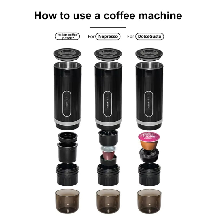 3 In 1 Automatic Wireless Italian Capsule Coffee Machine Portable Rechargeable Heating Coffee Maker(Black)