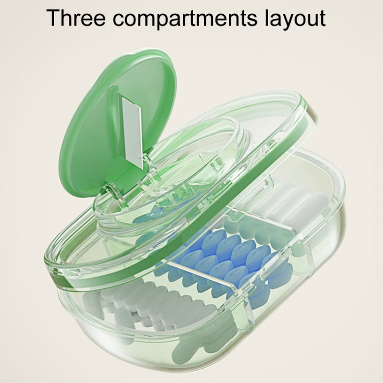 Portable Compartment Sealed Medicine Organizer Large Capacity Pill Dispenser(Green)