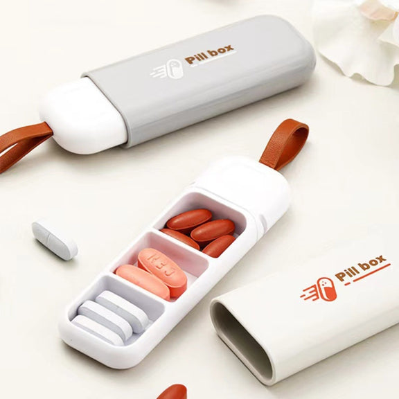 Portable Mini 3 Grids Pill Box Travel Sealed Moisture-proof Medicine Dispenser Pill Storage Box(Grey)