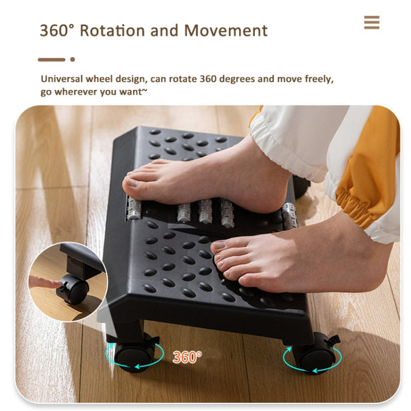 Massage Footrest Foot Rest for Under Desk with 360 Degree Swivel Casters(Black)