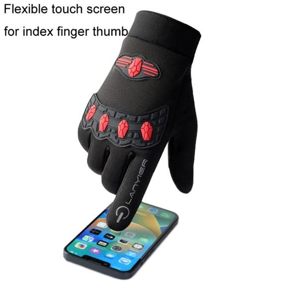 LANYIER Fall Winter Men Outdoor Motorcycle Gloves Riding Warm Windproof Anti-Slip Water-resistant Touch Screen Gloves, Size: Average(Blue)