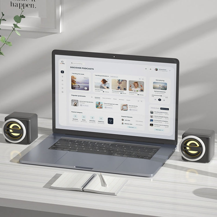 K1 Mini Desktop Computer Wired Speakers USB Subwoofer Speaker, Color: Light Edition Black