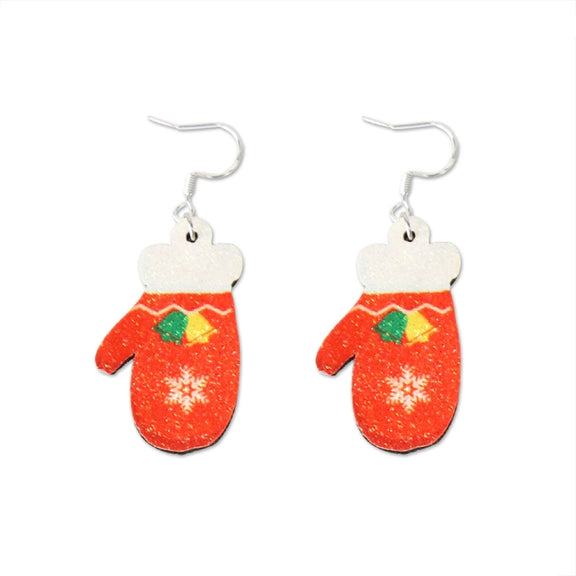 Christmas Element Cartoon Decoration Earrings Shiny Earrings, Spec: Red Gloves