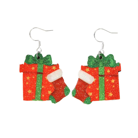 Christmas Element Cartoon Decoration Earrings Shiny Earrings, Spec: Gift Box