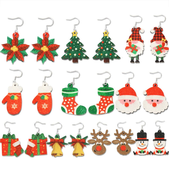 Christmas Element Cartoon Decoration Earrings Shiny Earrings, Spec: Red Gloves