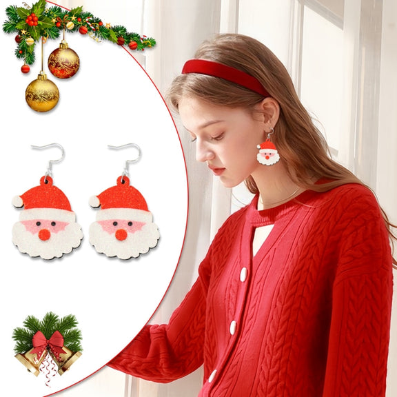Christmas Element Cartoon Decoration Earrings Shiny Earrings, Spec: Red Gloves