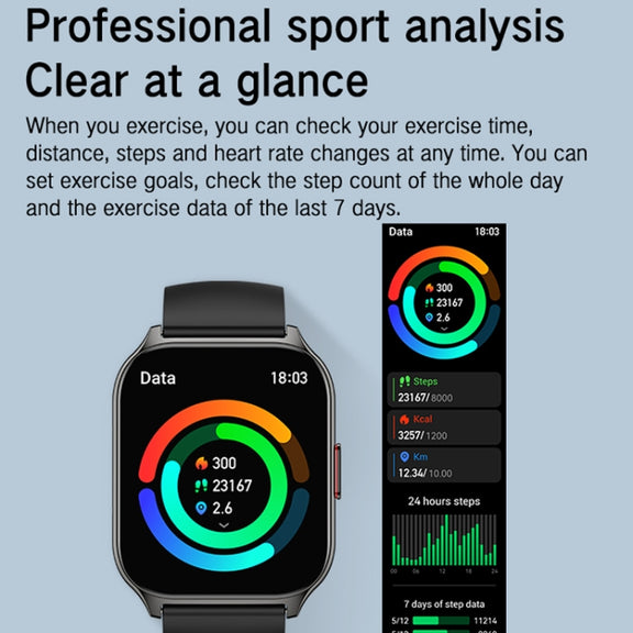 Blood Oxygen / Sleep / Heart Rate Wellness Tracking Smart Watch Square Sports Watch(Black)