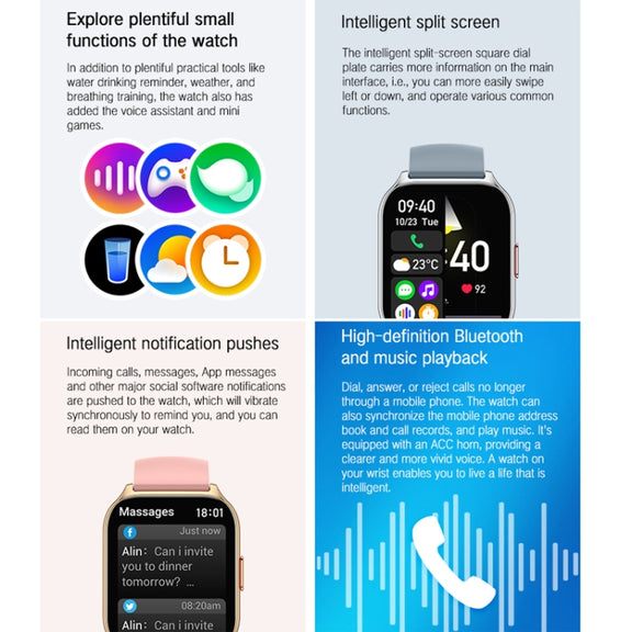 Blood Oxygen / Sleep / Heart Rate Wellness Tracking Smart Watch Square Sports Watch(Silver Gray)