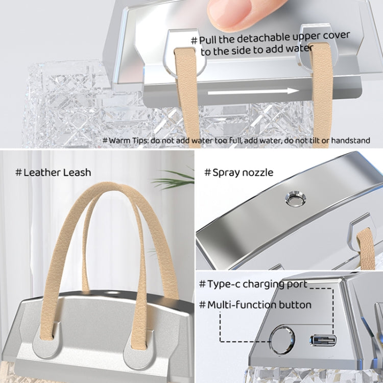 Desktop Small Crystal Bag Humidifier Aroma Ambient Lighting, Color: White Rechargeabl
