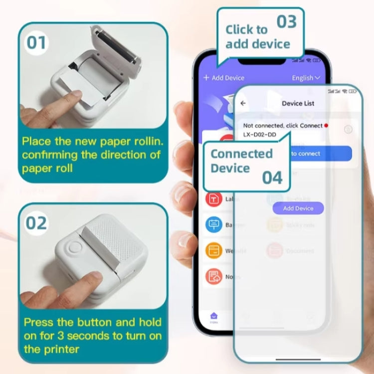 200DPI Mini Label Printer Thermal Inkless Black And White Printer With 1 Roll Printing Paper(Blue) - Printer by PMC TechLife | Online Shopping South Africa | PMC TechLife | Buy Now Pay Later Mobicred