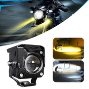 20W Motorcycle LED Headlight Auxiliary Spotlight Lens Dual Color Fog Light(Near Yellow+Far White)