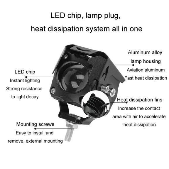 20W Motorcycle LED Headlight Auxiliary Spotlight Lens Dual Color Fog Light(Near Yellow+Far White)