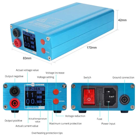 SUNSHINE P-30A Smart Anti-Burning Universal Mobile Phone Component Repair Motherboard Fault Detector, EU Plug