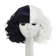 Cosplay Cool Wigs Natural Breathable Head Cover Ladies Short Curl Wig Hat(Black White)
