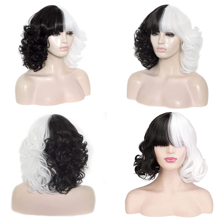 Cosplay Cool Wigs Natural Breathable Head Cover Ladies Short Curl Wig Hat(Black White) - free shipping - PMC TechLife - Order now!