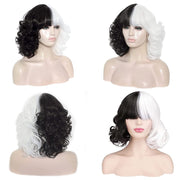 Cosplay Cool Wigs Natural Breathable Head Cover Ladies Short Curl Wig Hat(Black White)