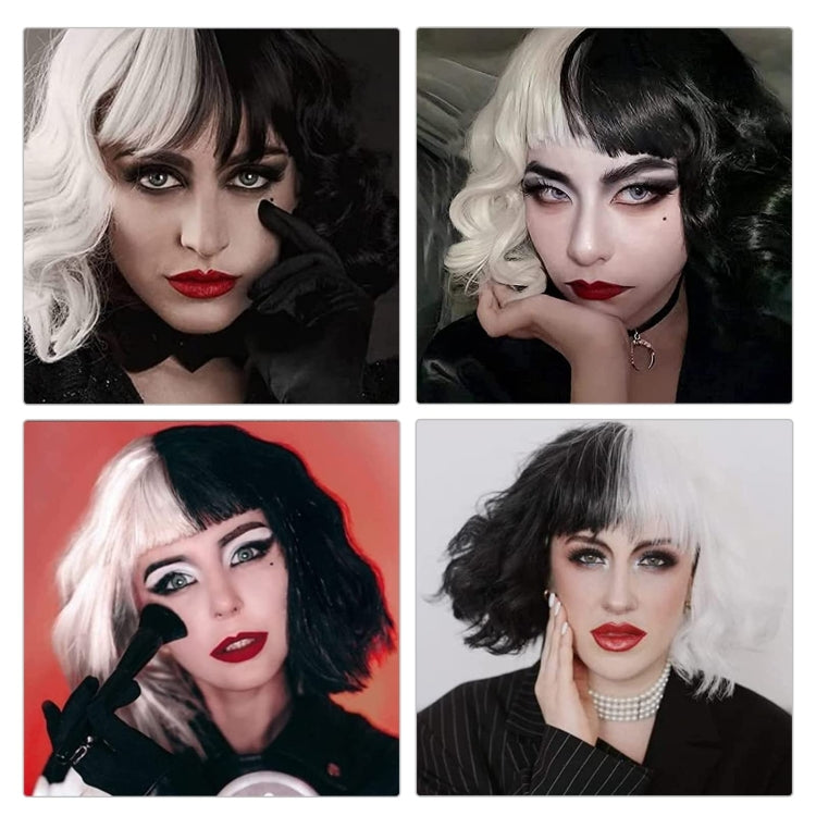 Cosplay Cool Wigs Natural Breathable Head Cover Ladies Short Curl Wig Hat(Black White) - free shipping - PMC TechLife - Order now!
