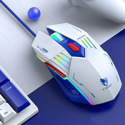 T-WOLF G560 6-keys Cool Breathing Light Gaming Wired Mouse Mechanical Office Silent Mouse(Blue) - free shipping - PMC Jewellery - Order now!