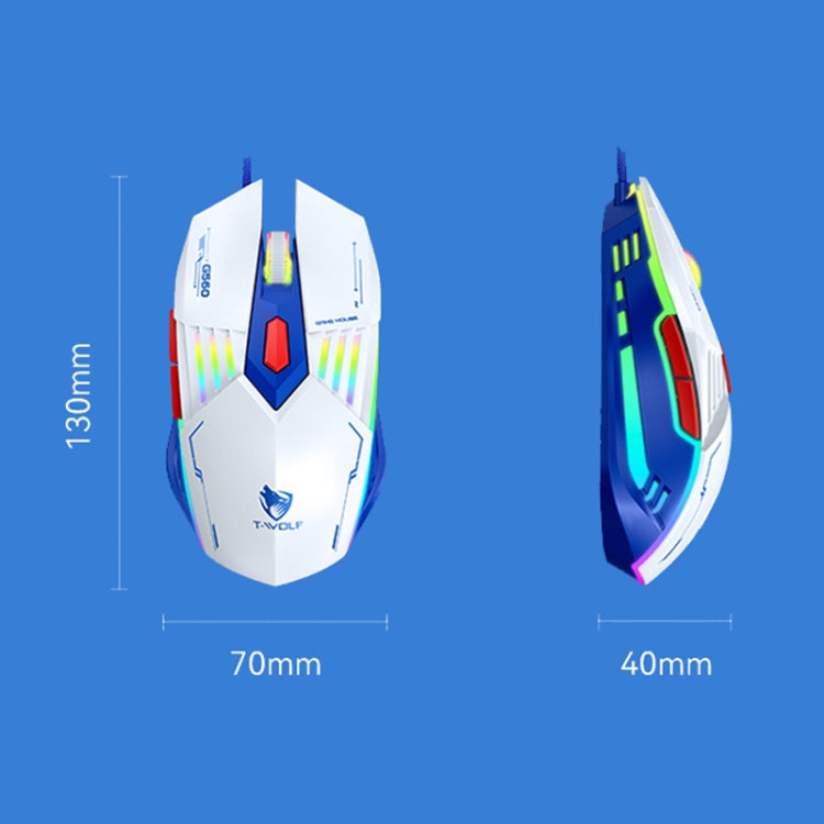 T-WOLF G560 6-keys Cool Breathing Light Gaming Wired Mouse Mechanical Office Silent Mouse(Blue) - free shipping - PMC Jewellery - Order now!