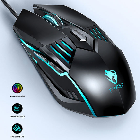 T-WOLF G560 6-keys Cool Breathing Light Gaming Wired Mouse Mechanical Office Silent Mouse(Blue)