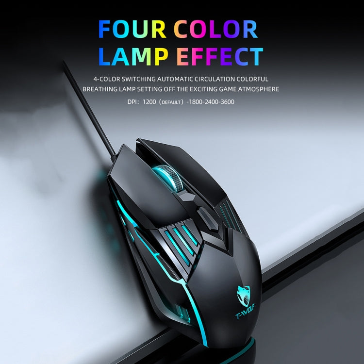 T-WOLF G560 6-keys Cool Breathing Light Gaming Wired Mouse Mechanical Office Silent Mouse(Black) - free shipping - PMC Jewellery - Order now!