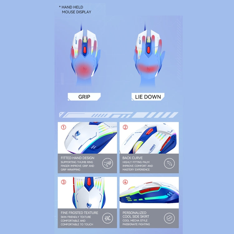T-WOLF G560 6-keys Cool Breathing Light Gaming Wired Mouse Mechanical Office Silent Mouse(Blue) - free shipping - PMC Jewellery - Order now!