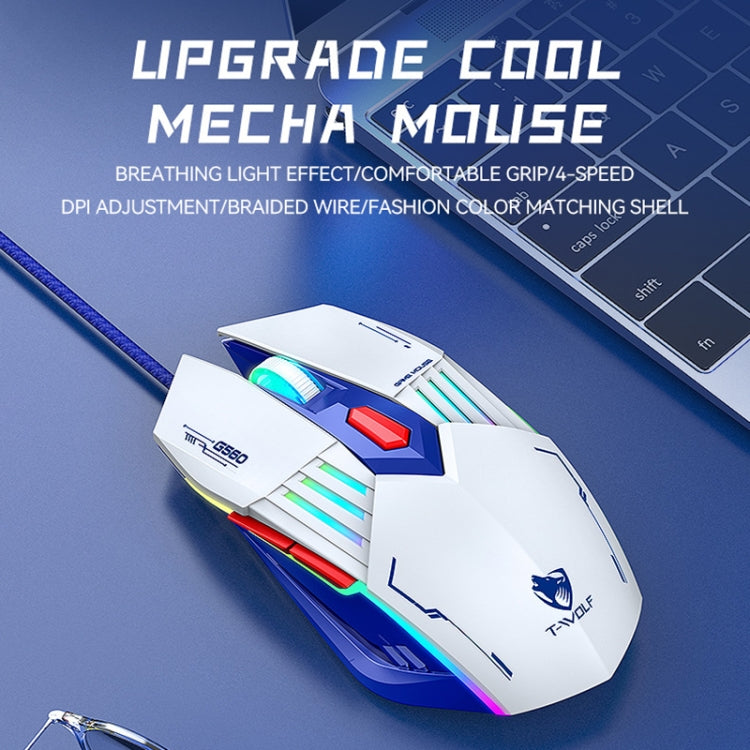 T-WOLF G560 6-keys Cool Breathing Light Gaming Wired Mouse Mechanical Office Silent Mouse(Blue)