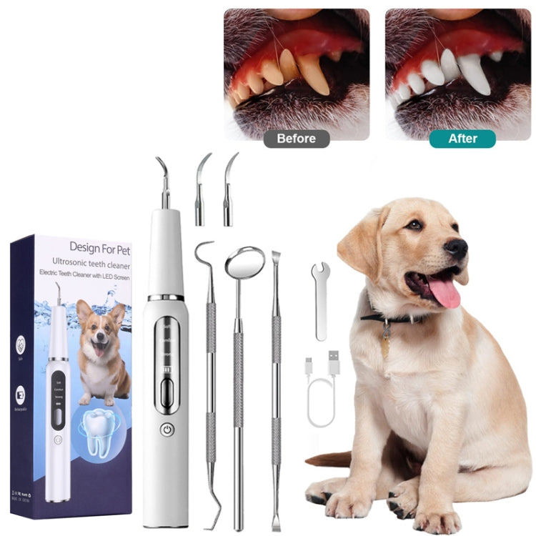 Pet Ultrasonic Teeth Cleaner Dog Electric Teeth Cleaning Tool Home Dentistry Tartar Remover(White)