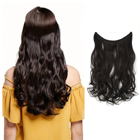 Fishing Line Hair Curtain Long Curly Wig Seamless Hair Extension(1BJ)