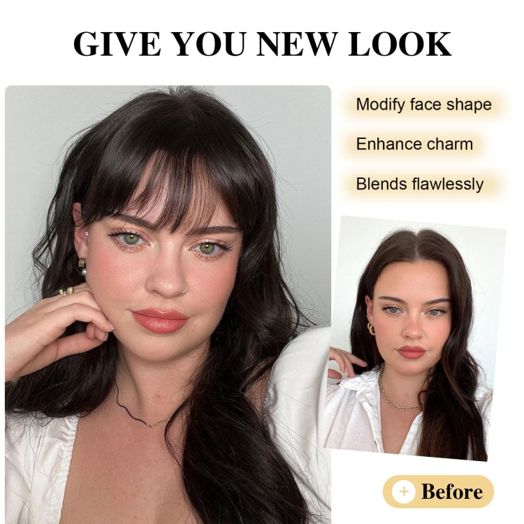 Chemical Fiber Wigs Thin Air Bangs Clip-on Wigs, Color: Dark Brown with Sideburns