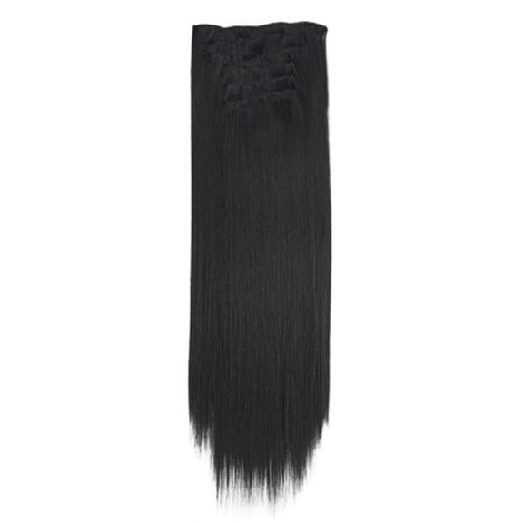 7pcs / Set Clips Long Straight Hair Extension Pieces 16 Clips Chemical Fiber Wigs, Model: 1B#