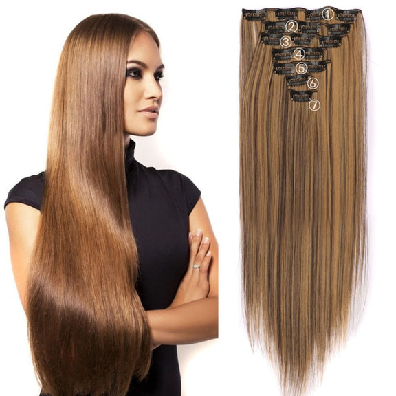 7pcs / Set Clips Long Straight Hair Extension Pieces 16 Clips Chemical Fiber Wigs, Model: 4#