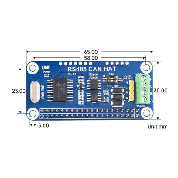 Waveshare 14882 For Raspberry Pi RS485 SPI CAN HAT Bus Module
