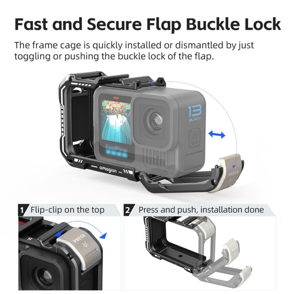 AMagisn Upgrade Ver Metal Rabbit Cage For GoPro HERO13 Black / HERO12 Black / HERO11 Black / HERO10 Black / HERO9 Black(Black)