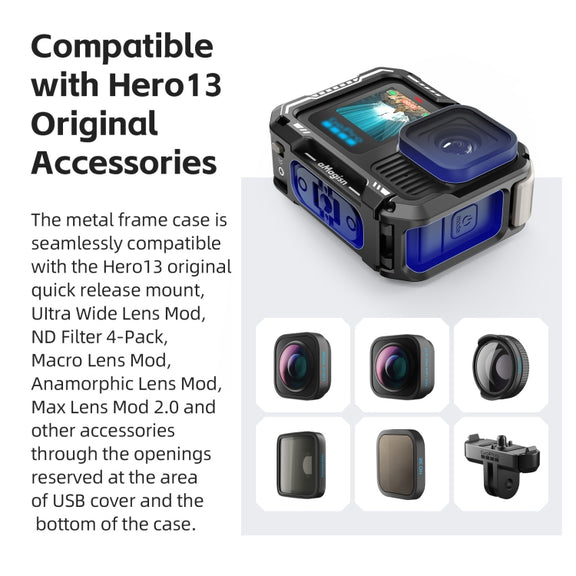 AMagisn Upgrade Ver Metal Rabbit Cage For GoPro HERO13 Black / HERO12 Black / HERO11 Black / HERO10 Black / HERO9 Black(Black)