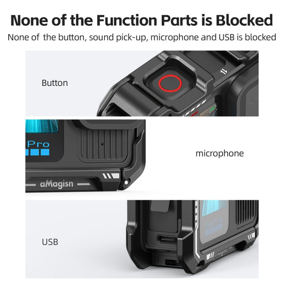 AMagisn Upgrade Ver Metal Rabbit Cage For GoPro HERO13 Black / HERO12 Black / HERO11 Black / HERO10 Black / HERO9 Black(Black)