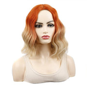 Water Wave Ripple Short Curly Hair With Bangs Fluffy Wig Headcovers, Color: Orange Red Brown