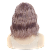 Water Wave Ripple Short Curly Hair With Bangs Fluffy Wig Headcovers, Color: Purple Candy