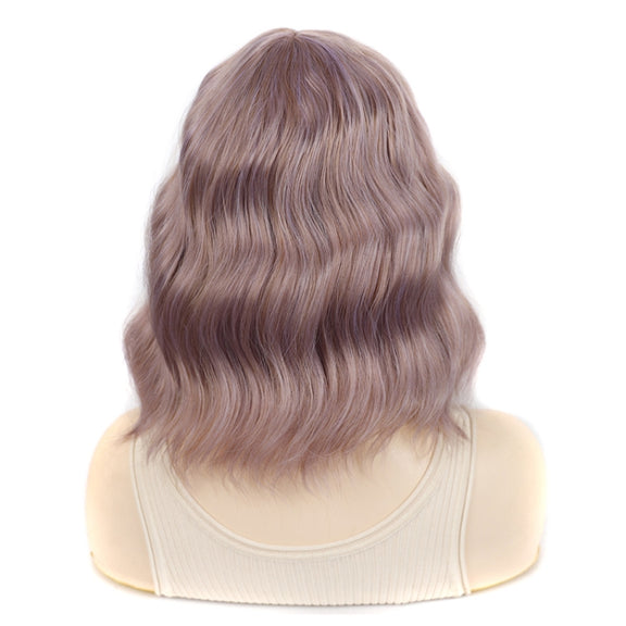 Water Wave Ripple Short Curly Hair With Bangs Fluffy Wig Headcovers, Color: Natural Black