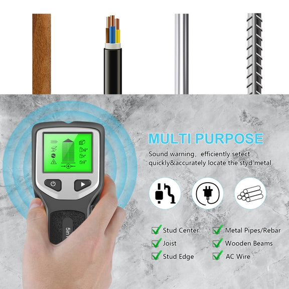 HLW330 5-in-1 Wall Stud Detector Edge Center Wood Current Metal AC Wires Detection(Black)
