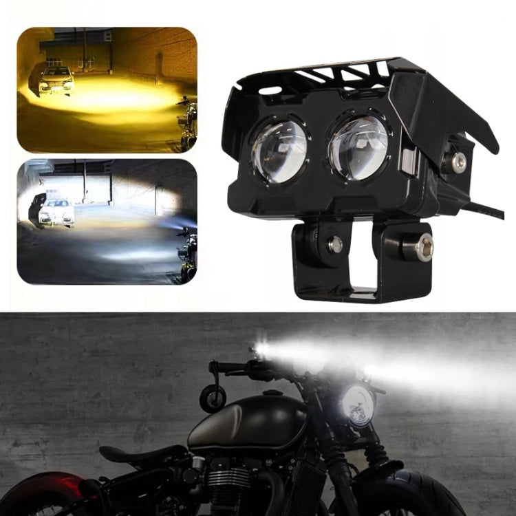 12W Motorcycle Spotlight High Bright Two Color Modified External Water-resistant LED Lens Headlight(Flashing